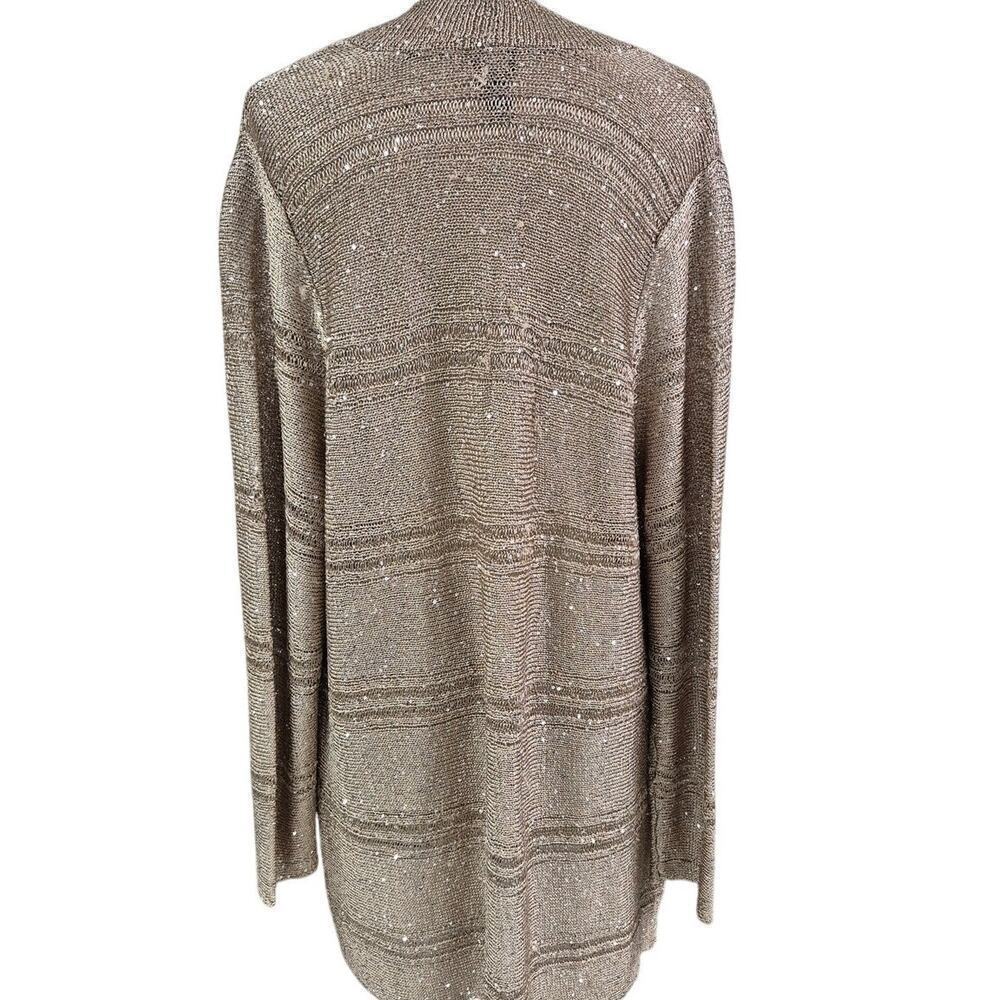 Chico's Travelers Collection Tan Polyester Sequined Cardigan Open Front Sz 3 XL - Picture 3 of 4